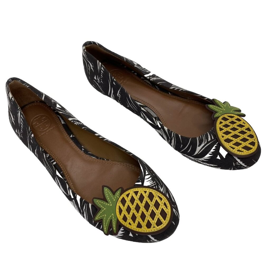 TORY BURCH Pineapple Ballet Flats 7.5 Summer Resortwear Tropical Designer Shoes